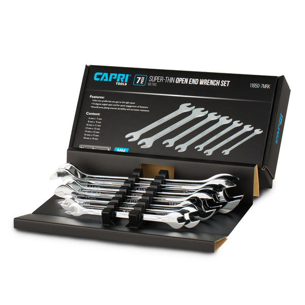 Capri Tools Super-Thin Open End Wrench Set, Metric, 7 pcs (6 to 19 mm) 11850-7MRK